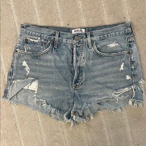 Agolde Blue Distressed Jean Shorts Raw Hem